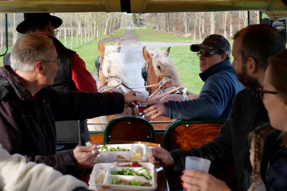 Pranzo a bordo di una carrozza trainata da cavalli alla Bergerie Nationale