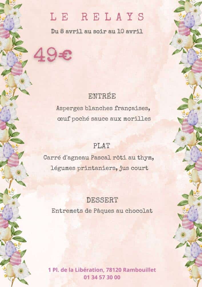 Menus de Pâques - Le Relays - Rambouillet