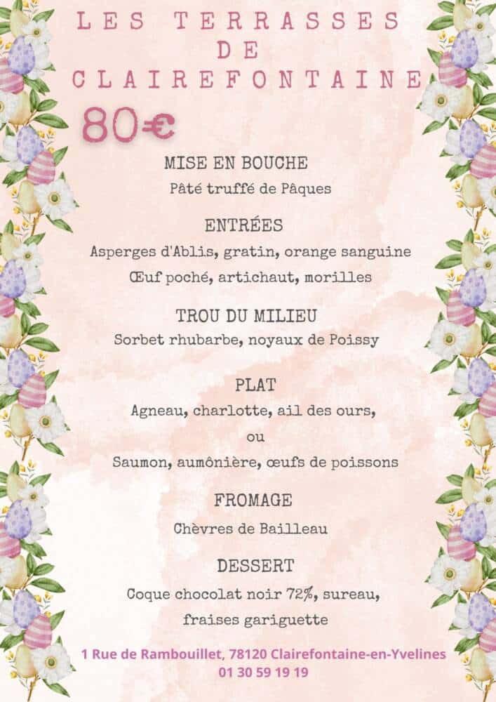 Menus de Pâques - Les Terrasses de Clairefontaine - Clairefontaine-en-Yvelines