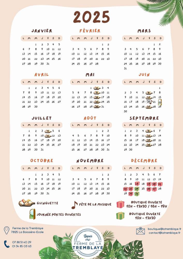 Calendrier 2025 - Ferme de La Tremblaye