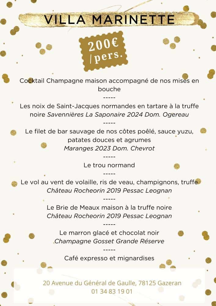 Menu du réveillon - Villa Marinette