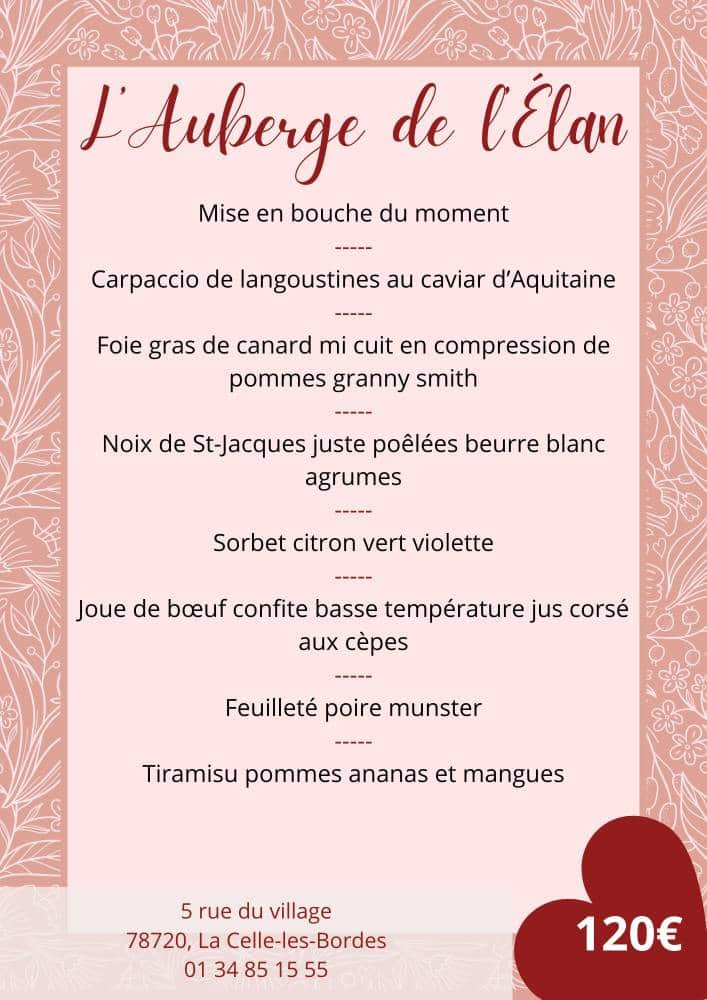 Menu Saint-Valentin - Auberge de l'élan