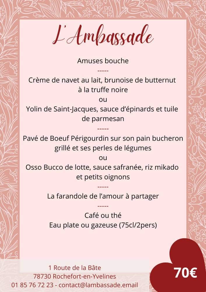 Menus Saint-Valentin 2026 - L'Ambassade