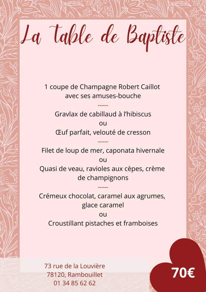 Menu Saint-Valentin - La Table de Baptiste