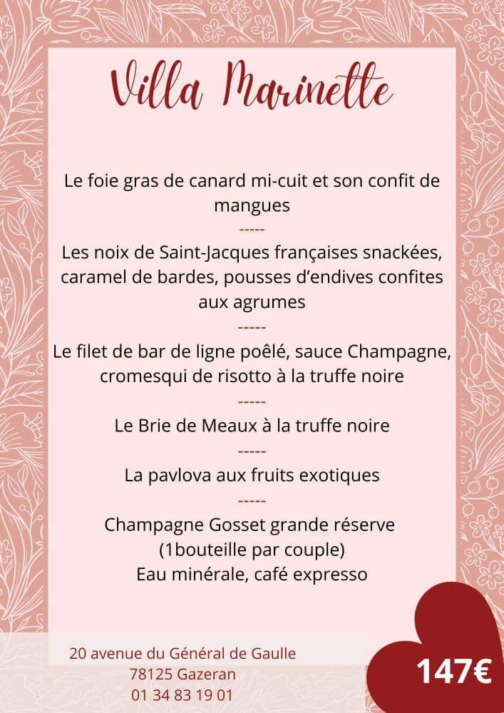 Menus Saint-Valentin 2026 - Villa Marinette